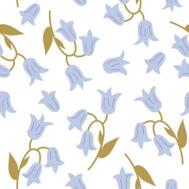 Beyaz renkte mavi çiçekli desen. Çiçek Özgeçmişi. Vektör İllüstrasyonu. Tasarım için Moda Şablonu. 