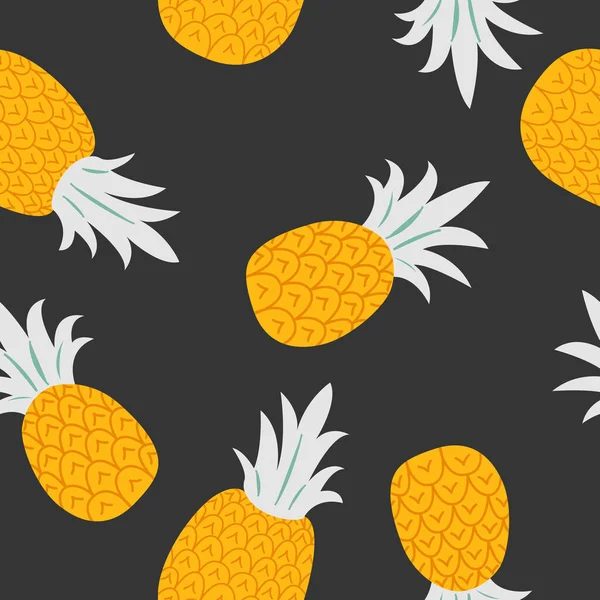 stock vector Pineapple Pattern on Black. Tropical Background. Vector Illustration in Cartoon Style.