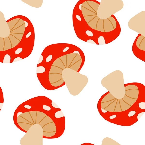 Vector Seamless Pattern Cartoon Flat Mushrooms White Background Fly Agaric — Stock Vector