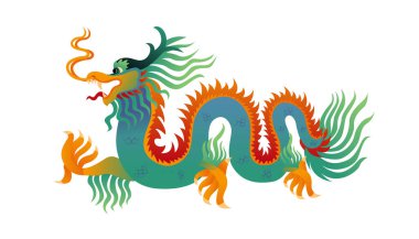 Yeşil Tahta Ejder - 2024 'ün sembolü. Çin Yeni Yılı. Geleneksel Asya Mitolojik Hayvanı. Vektör İllüstrasyonu.