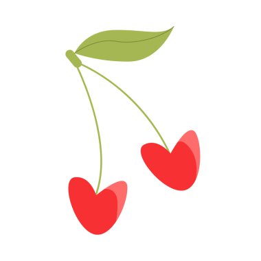 Sevgililer Günü çıkartması. Sevimli kalp şekilli kirazlar. Düz Vektör İllüstrasyonu.