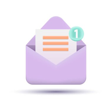 3 boyutlu Zarf Simgesi. Bildirimler Mesaj Simgesi Onaylama Kavramı. Vektör İllüstrasyonu.