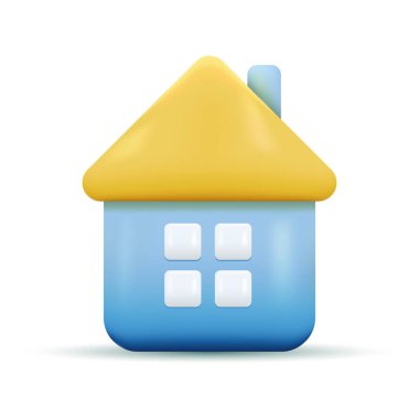 3D ev simgesi. Modayı takip eden akıllı ev. Gayrimenkul. Çizgi film Pastel Minimal tarzı. Moda ve Modern Vektör Gerçekçi İllüstrasyon. Çizgi film Minimum Biçimi.