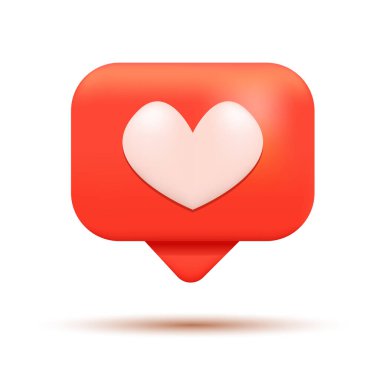 3D Love Like Heart Icon, Sosyal Medya Bildirimi, Konuşma Balonu. Sosyal Medya Ağı. Moda Vektörü Gerçekçi İllüstrasyon.