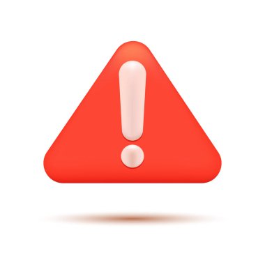 Ünlem İşaretli 3D uyarı işareti. Uyarı, Uyarı veya Acil Durum Bildirimi Simgesi. Çizgi film Minimal Tarzı. Moda Vektörü Gerçekçi İllüstrasyon.