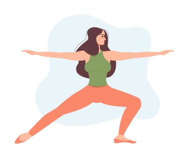 Yoga Pozu Alıştıran Sevimli Genç Kadın. Sağlıklı Yaşam Tarzı ve Egzersiz kavramı. Düz Vektör Resimleri Şeffaf Arkaplanda İzole Edildi.