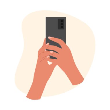 Kadın Elleri Akıllı Telefonu Tutar. Fotoğraf Çekiyor. Düz Biçimli Vektör İllüstrasyonu.