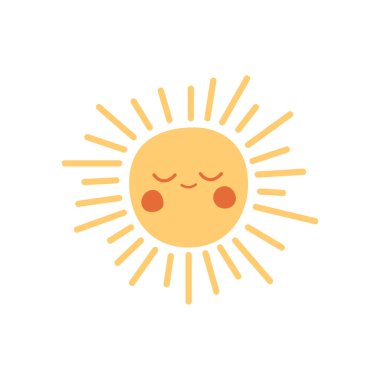 Şirin Komik Güneş Karakteri. Beyaz Arka plan 'da izole edilmiş. Çizgi film Vektör İllüstrasyonu.