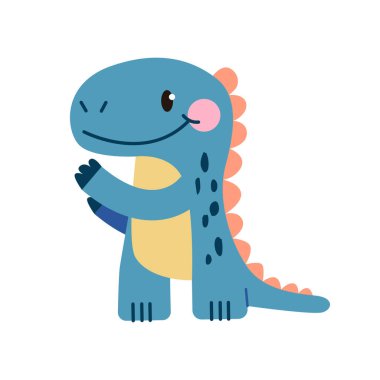 Beyaz Arkaplanda izole edilmiş şirin bebek Tyrannosaurus. Çocuk kıyafetleri, davetiyeler, tebrik kartları için tasarım. Çizgi film Biçiminde Vektör İllüstrasyonu.