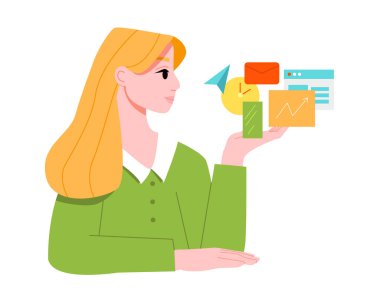 Çoklu Projeler Yönetimi. Çoklu Görev Kadını. Proje Yönetimi Yazılımı. Düz Vektör İllüstrasyonu.