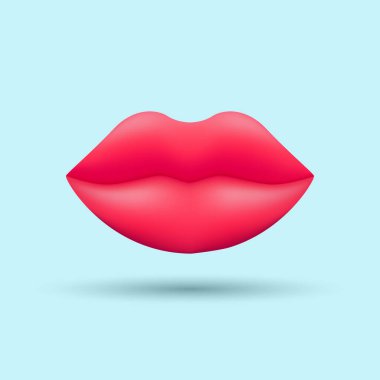 3D Gerçekçi Pembe Dişi Dudaklar. Aşk, Güzellik, Moda, Makyaj, Aşk Konsepti. Vektör İllüstrasyonu.