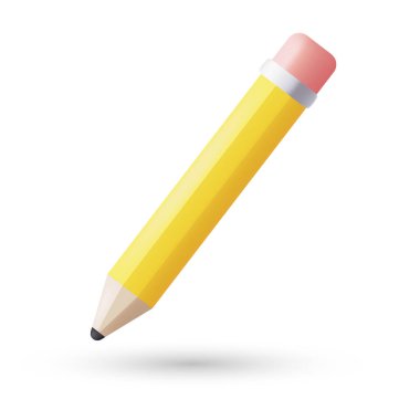 Sarı 3D Gerçekçi Kalem. Beyaz Arkaplanda ikon izole edildi. Vektör İllüstrasyonu.