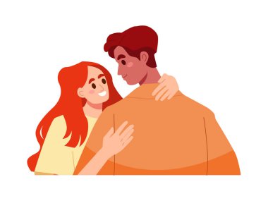 Aşk Çifti Randevusu. Romantik İlişkide Genç Adam ve Kadın, Sarılma. Güvenliğin, güvenin ve sadakatin olduğu sağlıklı bir ilişki. Düz Vektör Resimleri Şeffaf Arkaplanda İzole Edildi.