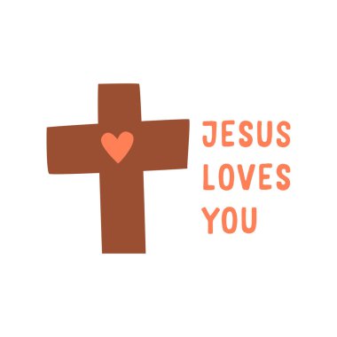 Hıristiyan çıkartması. Geç. İsa Mesajını Seviyor. El Çizimi Vektör İllüstrasyonu.