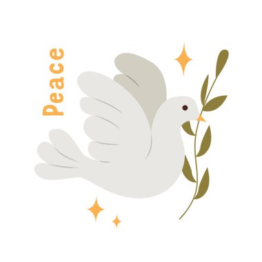 Hıristiyan çıkartması. Barış güvercini. Uçan Güvercin. El Çizimi Vektör İllüstrasyonu.