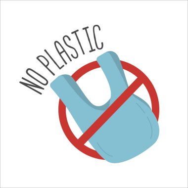 Plastik Torba Yasak İşareti Yok. Uluslararası Plastik Torba Günü. Sıfır israf. El Çizimi Vektör İllüstrasyonu.