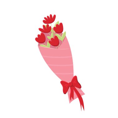 Bir buket çiçek izole edilmiş. Hediyeler ve kutlama konsepti. El çizimi vektör illüstrasyonu.