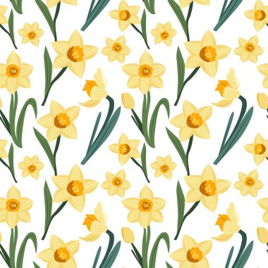 Nergisli çiçek deseni. Kumaş duvar kâğıdı, tekstil, hatıra defteri için moda çiçekler. Vektör el çizimi resimleme.