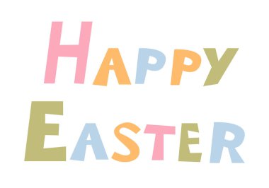 Mutlu Paskalya yazıları. El çizimi harfler. Bayram tebrik kartı ve davetiye tasarımı. Vektör İllüstrasyonu.