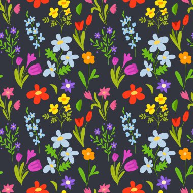 Kusursuz çiçek deseni. Hassas, parlak bahar ya da yaz arkaplanı. Vektör İllüstrasyonu.