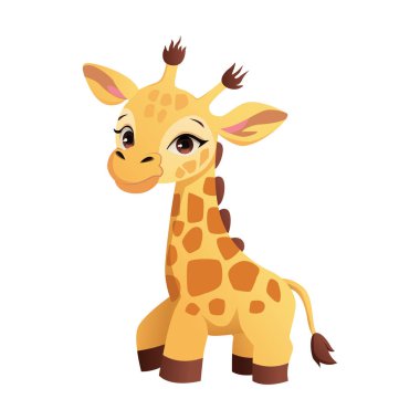 Çocuklar sevimli hayvanlar. Beyaz üzerine zürafa çizgi film karakteri. Vektör İllüstrasyonu.