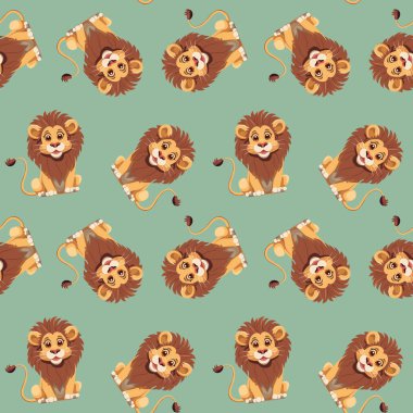 Çocuklar sevimli hayvan desenleri. Çocuklar için Safari Aslanı geçmişi. Vektör illüstrasyonu.