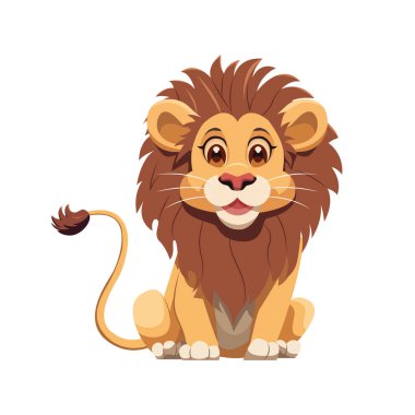 Çocuklar sevimli hayvanlar. Beyazın üzerindeki aslan karakteri. Vektör İllüstrasyonu.