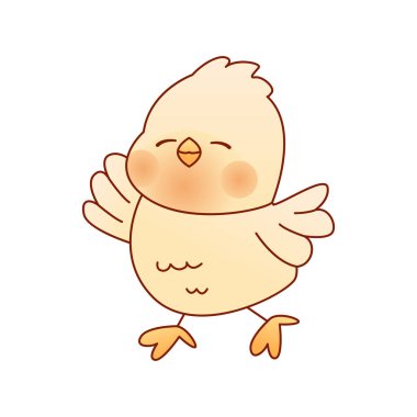 Kawaii tavuğu beyaz grupta izole edildi. Çıkartma sanatı, tişört baskısı, tebrik kartı tasarımı. El çizimi vektör illüstrasyonu.