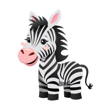 Çocuklar sevimli hayvanlar. Beyaz üzerine Zebra karakteri. Vektör İllüstrasyonu.