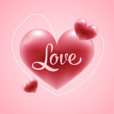 Parlak 3D kalp ve aşk. Sevgililer Günü 'nde parlak kırmızı kalpler. Aşk sembolünün gerçekçi temsili.