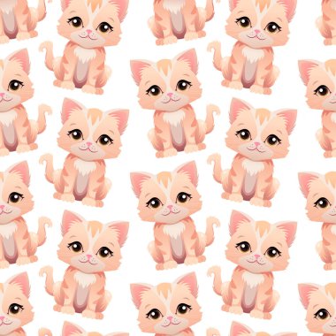 Beyaz arka planda sevimli kedi yavrusunun kusursuz deseni. Kawaii kedisi. Çocuklar için vektör illüstrasyonu.