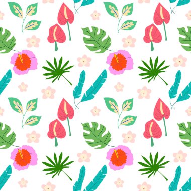 Kusursuz tropikal desen. Parlak yaz geçmişi. Vektör İllüstrasyonu.