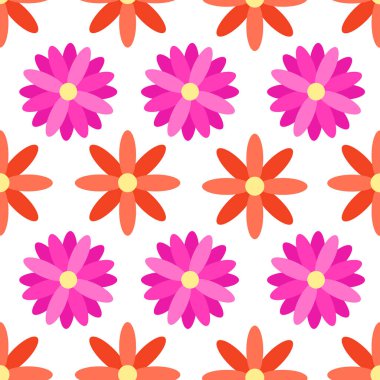 Seamless Abstract Geometric Pattern with Flowers on a white Bacgroun. Flat vector illustration. 