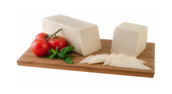 Block Gouda Edam Cheese Slices Clipping Path — Stock Photo, Image