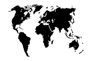 Lazer oymacılığı için basitleştirilmiş dünya haritası. Kıtaların ve kıtaların kara hatları. Vektör illüstrasyonu.