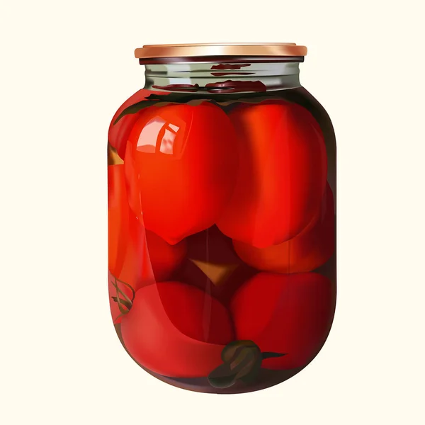 Ρεαλιστικό Γυάλινο Διάφανο Βάζο Κόκκινες Τουρσί Ντομάτες Εικονογράφηση Διάνυσμα — Διανυσματικό Αρχείο
