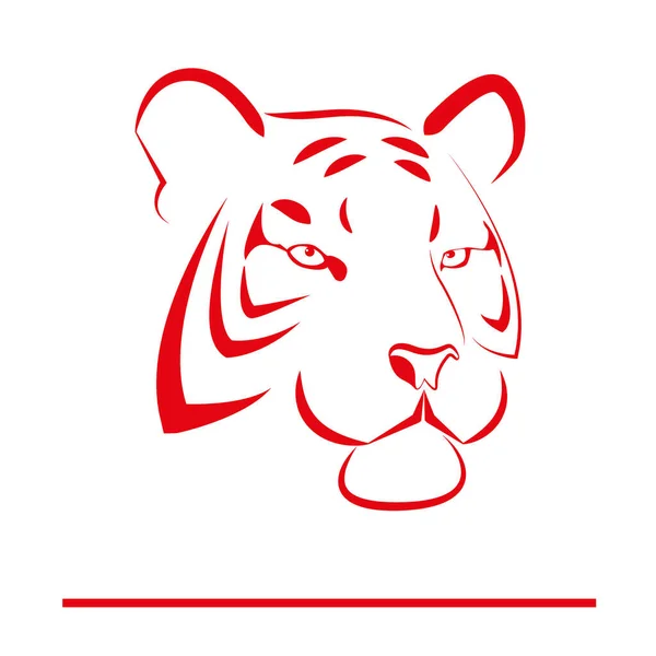 Logo Minimalis Kepala Harimau Yang Mulia Garis Merah Ilustrasi Vektor - Stok Vektor