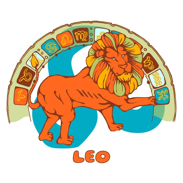 Horóscopo León Imagen Animal Zodiacal Mítico Ilustración Color Para Diseño — Vector de stock