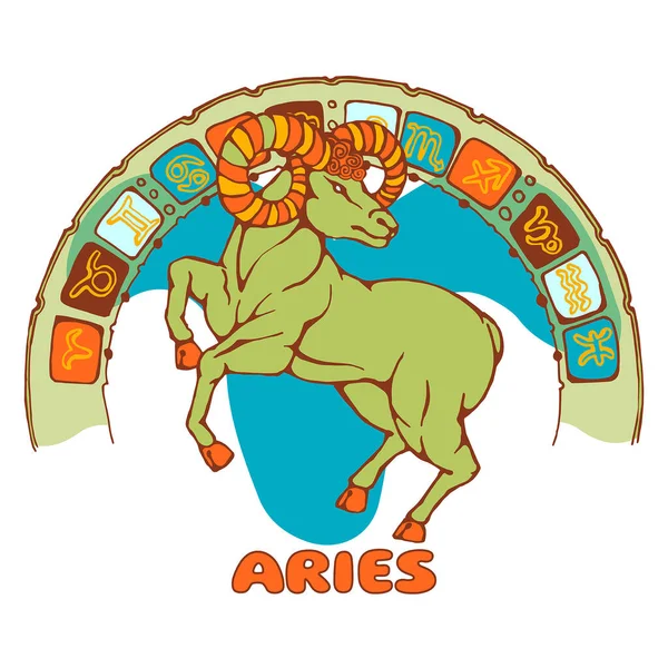 Constelación Aries Signo Zodiacal Estilizado Una Vívida Ilustración Animales Mitológicos — Vector de stock