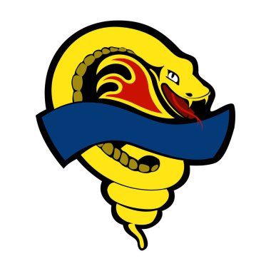 Sarı yılanlı amblem ve metin için kurdele. Spor kulübünün logosu. Vektör illüstrasyonu