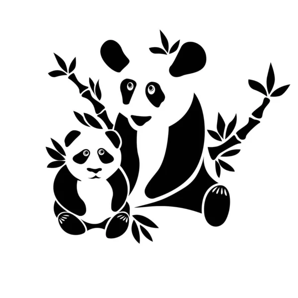 Stylizowany Rysunek Pandy Dzieckiem Bambusowym Tle Czarno Białe Plamy Ilustracji — Wektor stockowy
