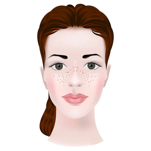 stock vector Beautiful girl with freckles on her face. Template for cosmetology. Vector illustration