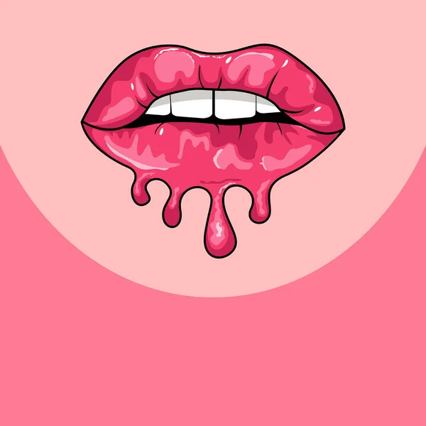 Lips Girl Lipstick Smudges Dripping Cosmetics Vector Illustration — Stock Vector