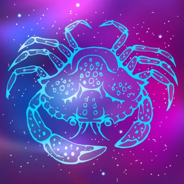 Takımyıldızı Kanser. Zodiac mitolojik hayvanları. Parlak çizgileri olan minimalist bir model. Vektör illüstrasyonu