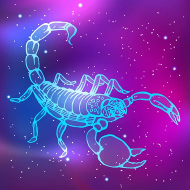 Akrep burcu. Batı burcu burcu. Neon hayvan çizimi. Vektör illüstrasyonu