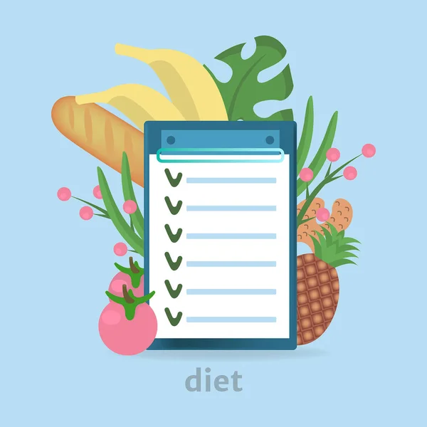 Alimentation Diététique Support Pour Papiers Avec Fruits Légumes Modèle Pour — Image vectorielle