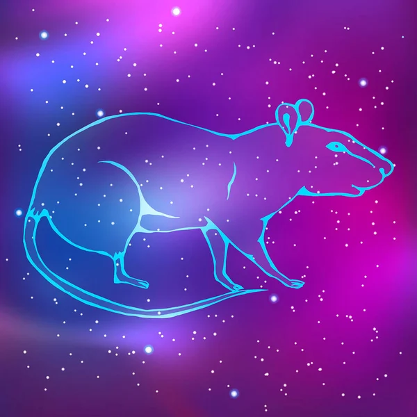 Silhouette Rat Background Starry Sky Chinese Horoscope Zodiac Vector Illustration — Stock Vector