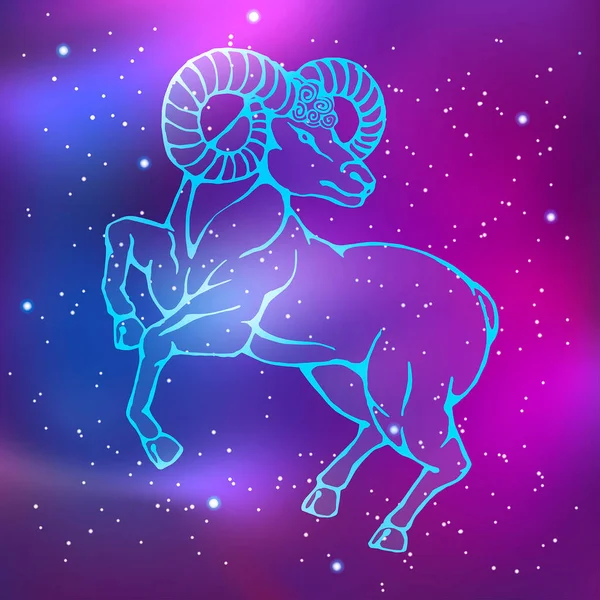 Konstelacja Barana Mitologiczne Zwierzęta Zodiakalne Minimalistyczny Wzór Świecącymi Liniami Ilustracja — Wektor stockowy