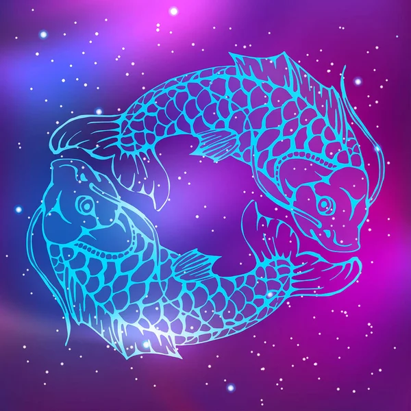 Constelación Piscis Animales Mitológicos Del Zodíaco Patrón Minimalista Con Líneas — Vector de stock