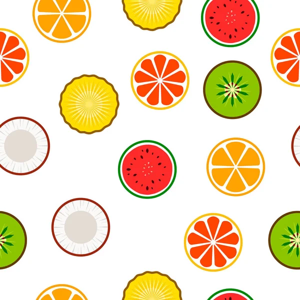 Frutas Tropicais Sem Costura Padrão Círculos Coloridos Brilhantes — Vetor de Stock